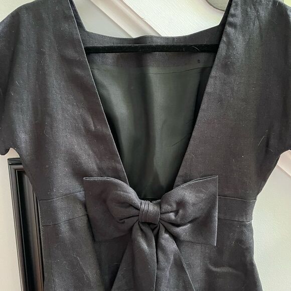 Rickie Freeman for Teri Jon Black Linen Low Bow Back Dress sz 4 EUC - Picture 6 of 6
